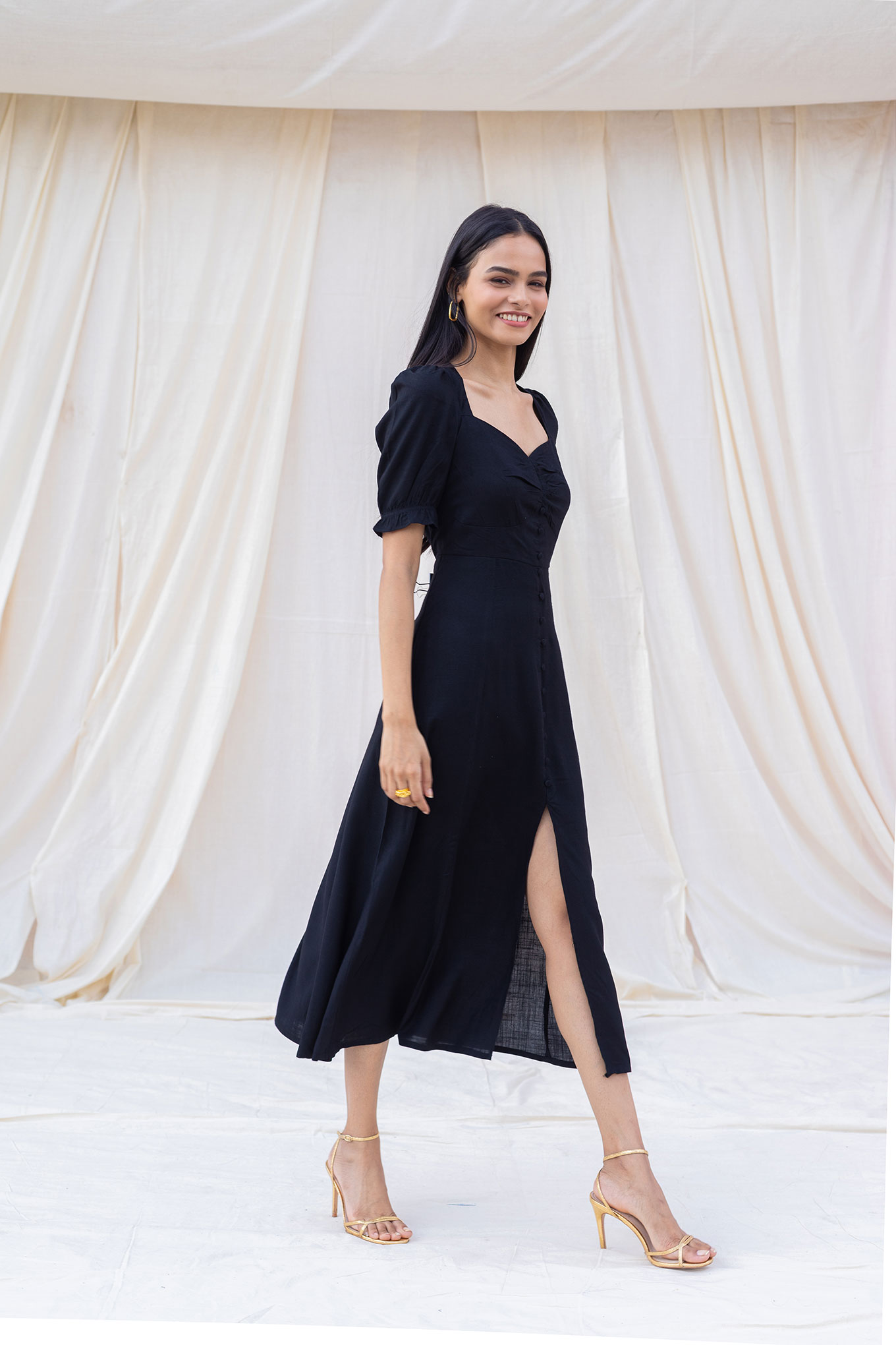 Ankle Length Midi Dress - Buy Black ...