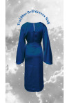 TEAL BLUE SATIN MIDI DRESS WITH BELL SLEEVES