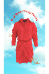 RED POPLIN SHORT WRAP DRESS
