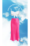 White Crop Top & Pink Satin Skirt Set