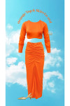 Orange Midi Skirt and Full Sleeves Top Set