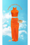 Orange Midi Skirt and Halter Top Set