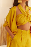 YELLOW TOP AND PANT SET WITH CAPE