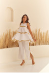 WHITE DOUBLE CLOTH TIERED TOP & PANT SET