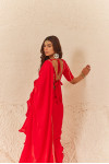 RED PRE STITCHED SAREE WITH GOTA EMBROIDERED BLOUSE