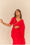 RED PRE STITCHED SAREE WITH GOTA EMBROIDERED BLOUSE