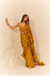 MUSTARD YELLOW PRE STITCHED SAREE WITH CORSET BLOUSE