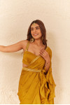 MUSTARD YELLOW PRE STITCHED SAREE WITH CORSET BLOUSE
