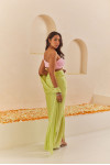 LIME GREEN PLEATED PRE-STITCHED SAREE WITH ONE SHOULDER BLOUSE