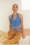 Striped Vest & Brown Collar Waist Trouser Set Rfd