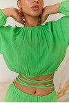 Green Tie up Top & Skirt Set