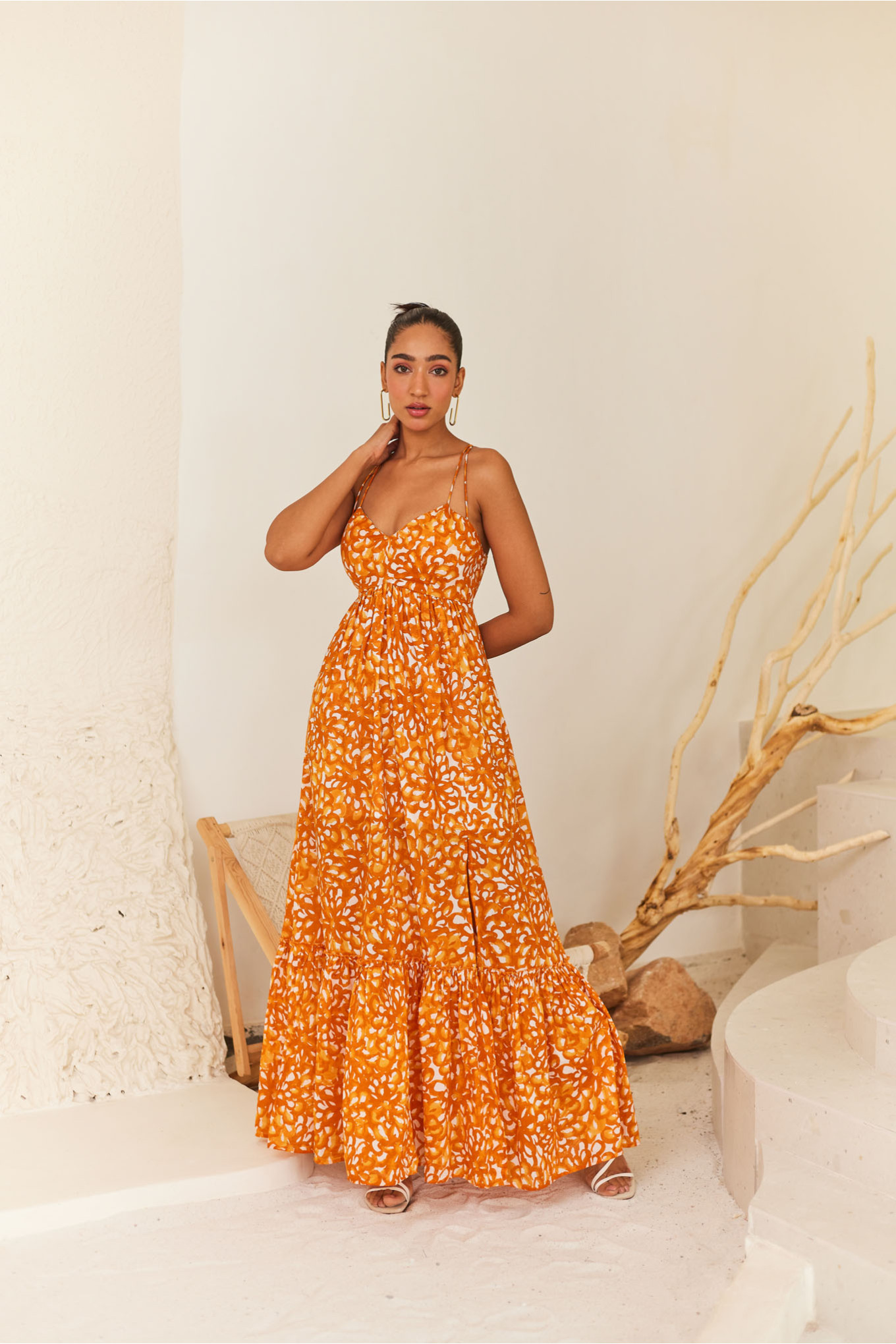 Orange Floral Poplin Maxi dress