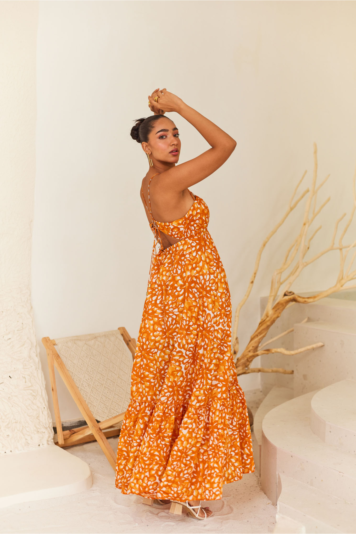 Orange Floral Poplin Maxi dress