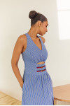  Blue Striped Midi Dress