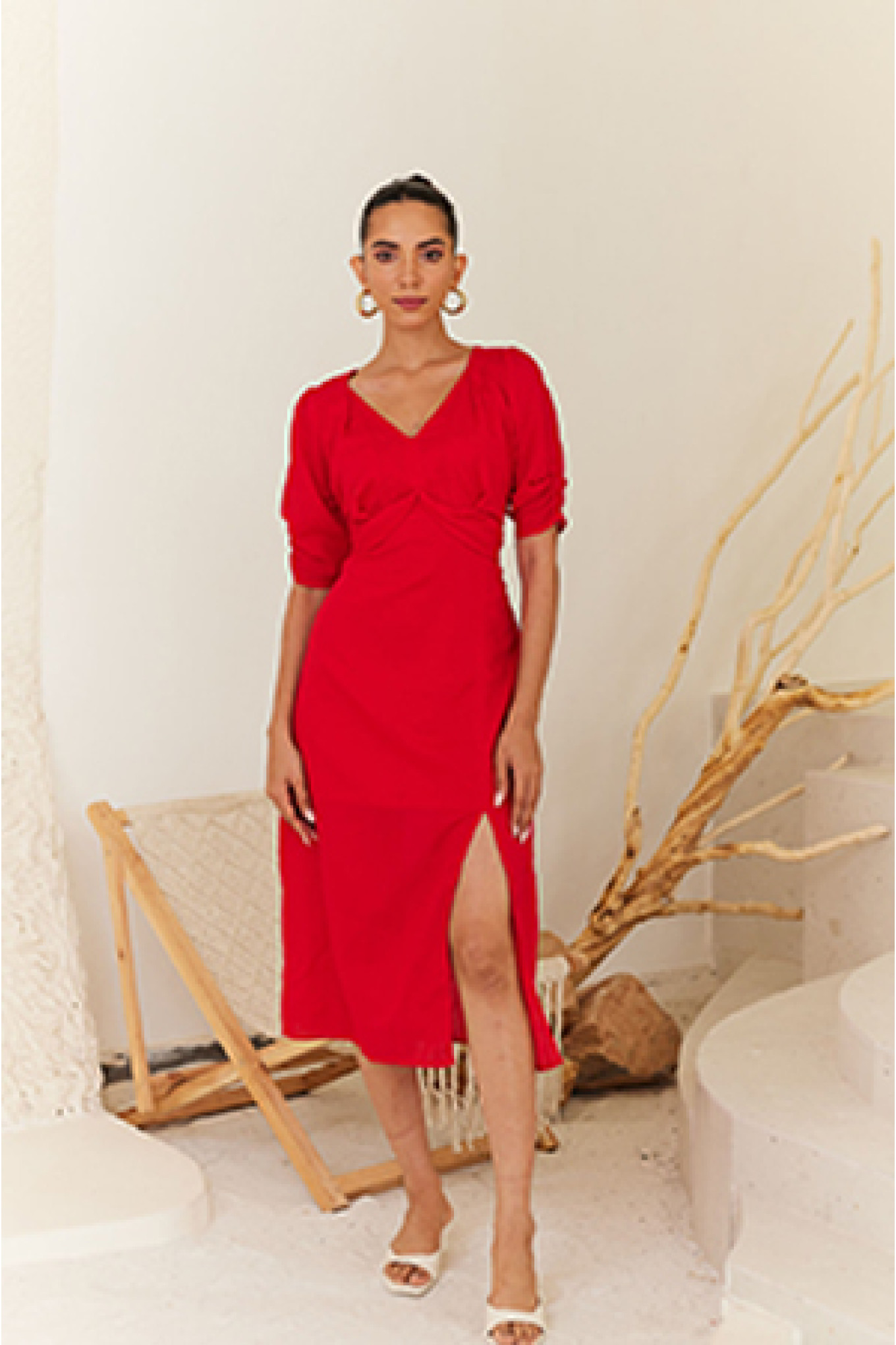  Red Midi Dress With Side Slit