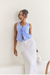Blue Vest & White Midi Skirt Set
