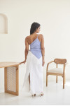 Blue Gingham Top & White Midi Skirt Set