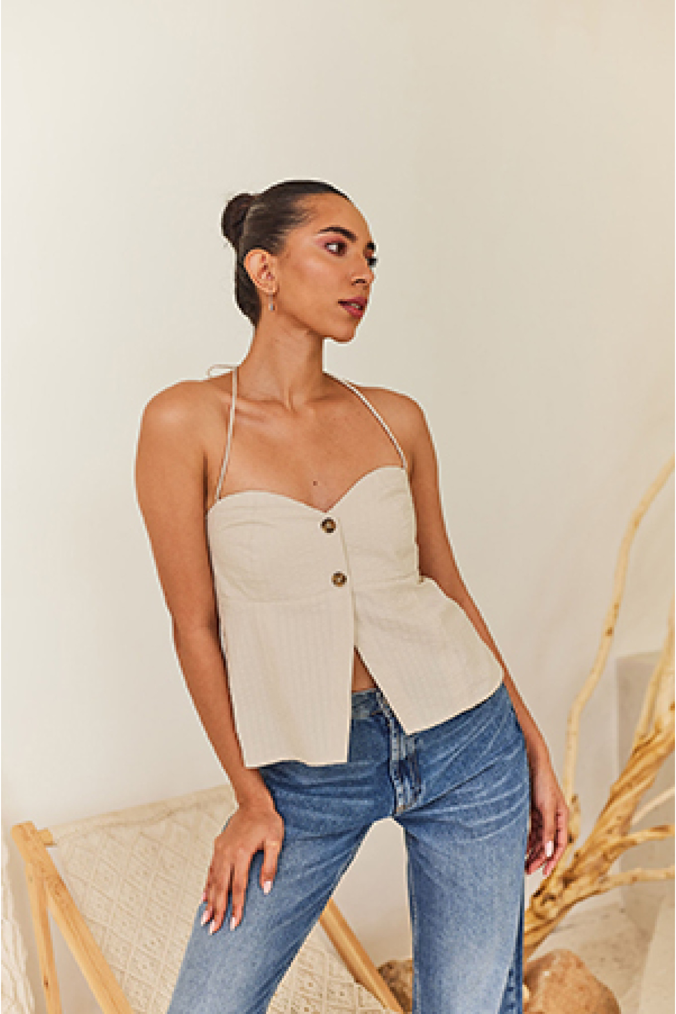 Halter Top With Button Detail