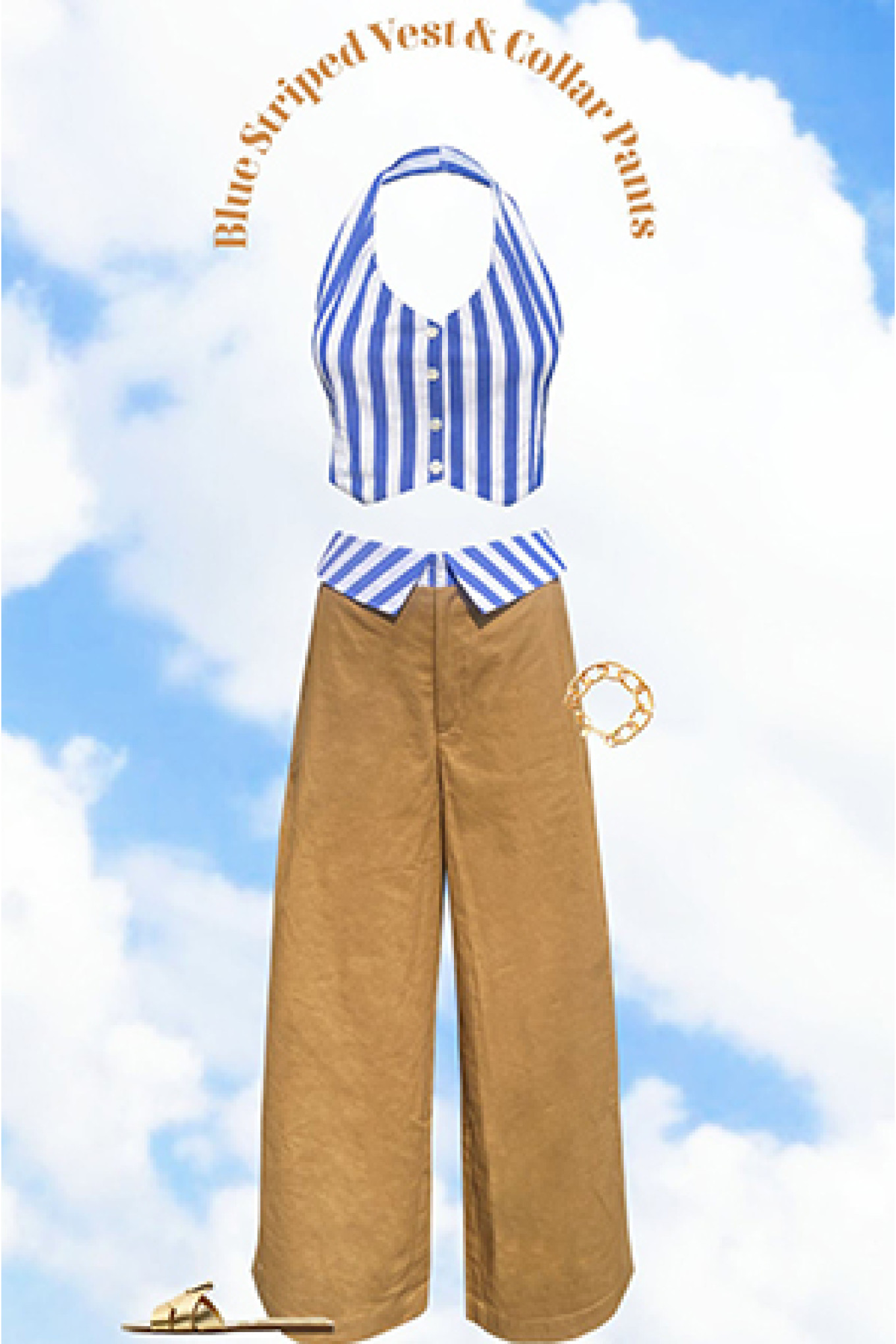  Blue & White Striped Vest & Brown Trouser Set