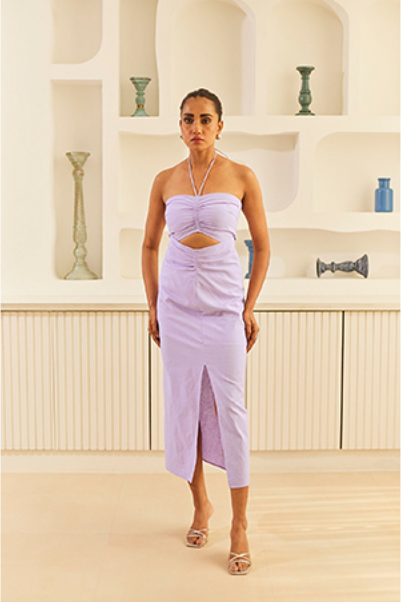 Lilac Halter Dress with Cut-Out detail