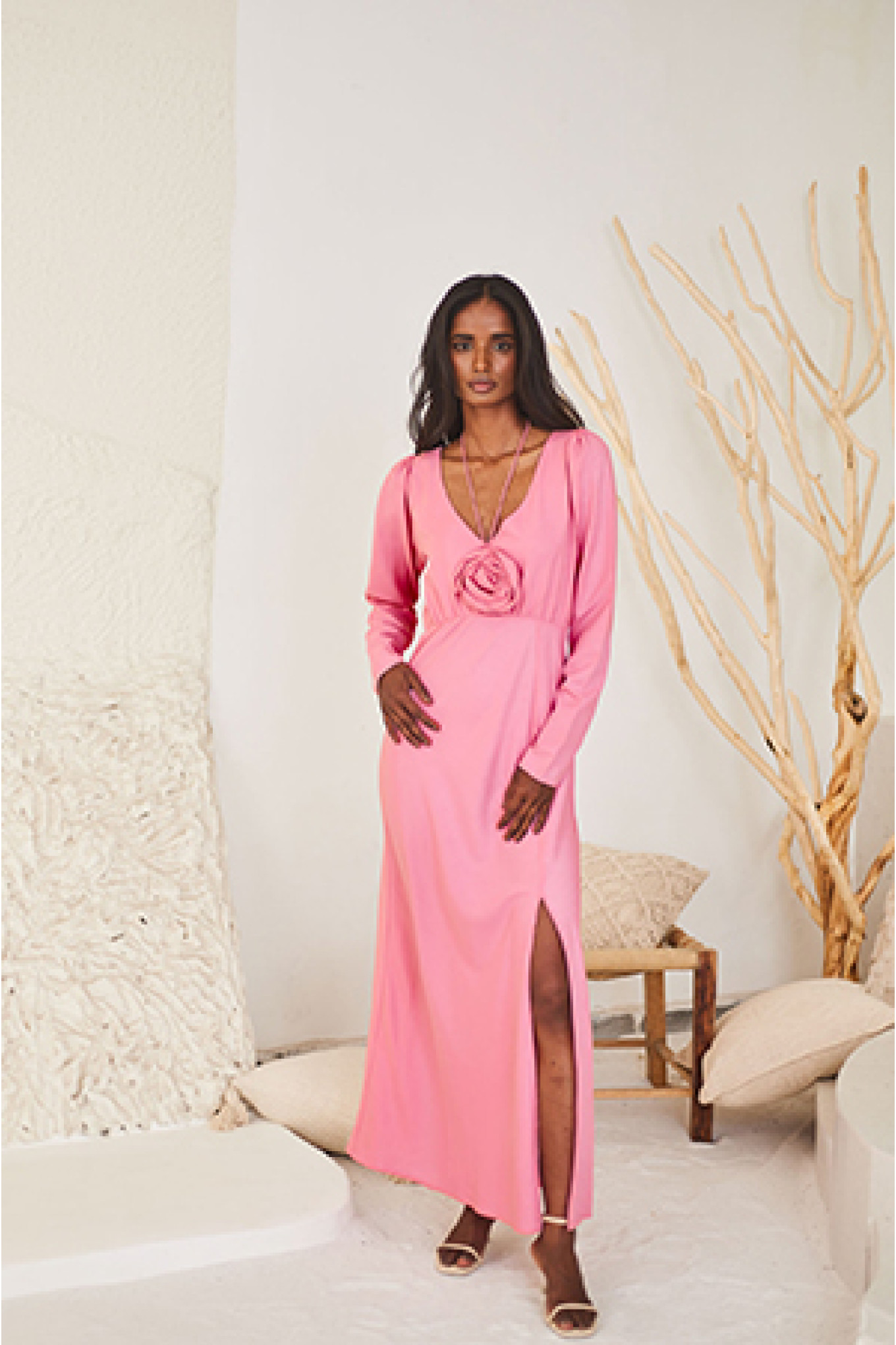  Pink Elegant Midi Dress