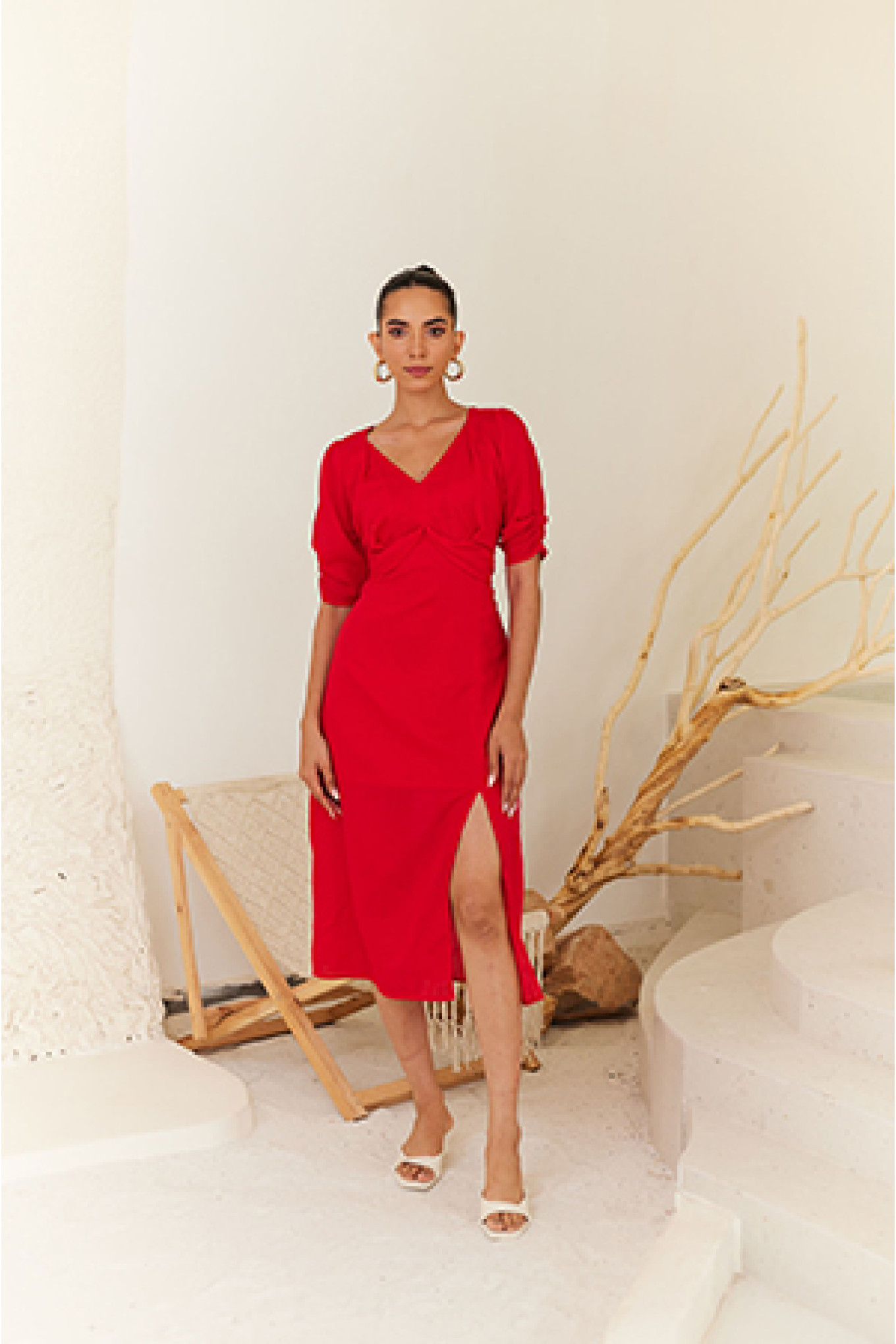  Red Midi Dress With Side Sli