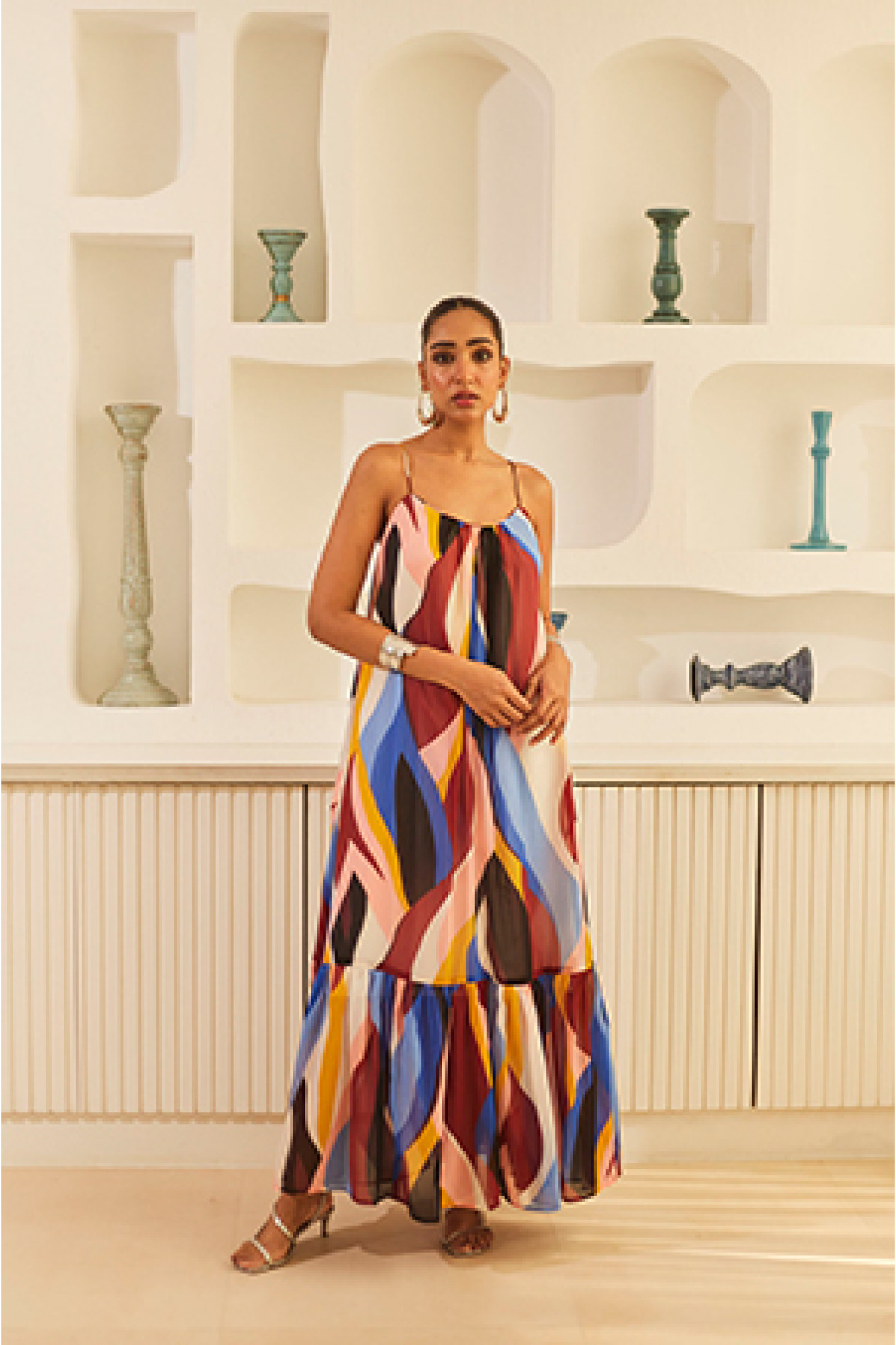 Abstract Print A-Line Maxi Dress