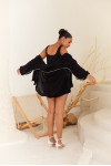 Black Rayon Crepe Set with Knit Top