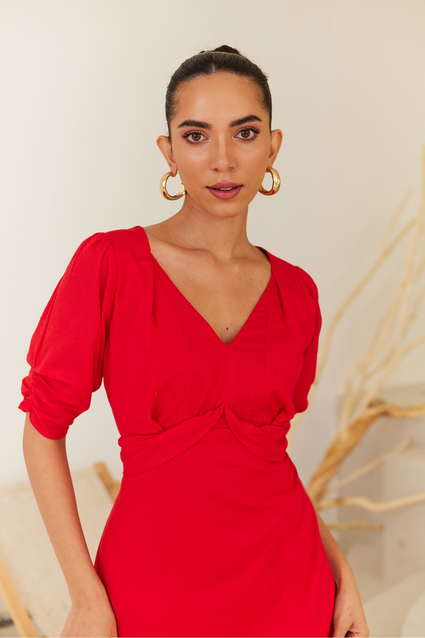 Red Midi Dress With Side Slit