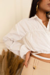 WHITE FULL SLEEVES CROP TOP WITH SWEETHEART GATHERS RFD