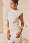 White Textured Maxi Dress with a Slit
