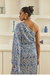 Blue Paisley One-Shoulder Dress with Slit