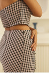 Gingham Draped Midi Skirt with Ruffle detail