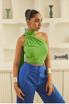 Green One Shoulder Top with Scarf