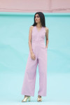 Pink and white thin stripes halter neck jumpsuit RFD