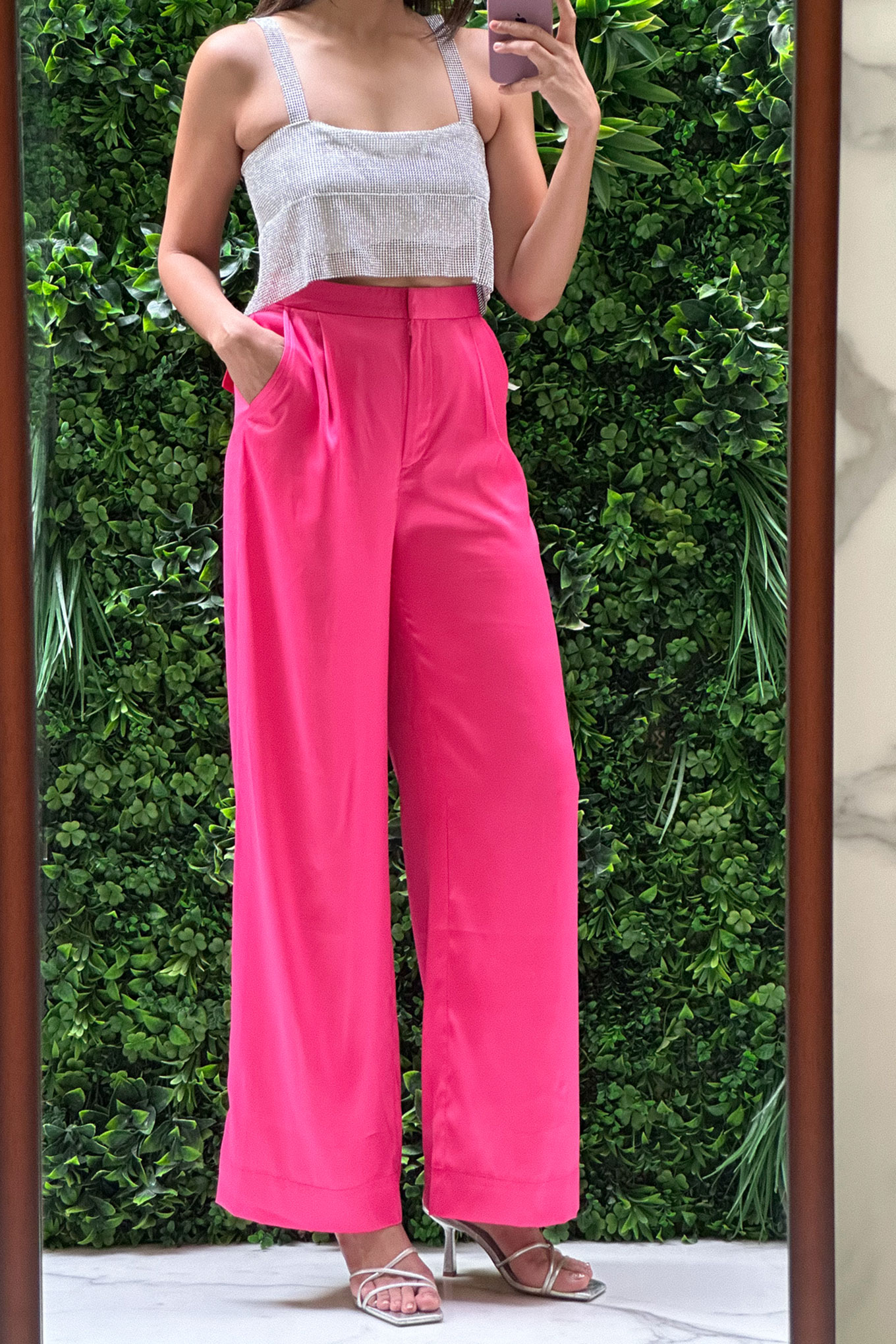 ASOS DESIGN satin trouser with pleat detail in hot pink  ASOS