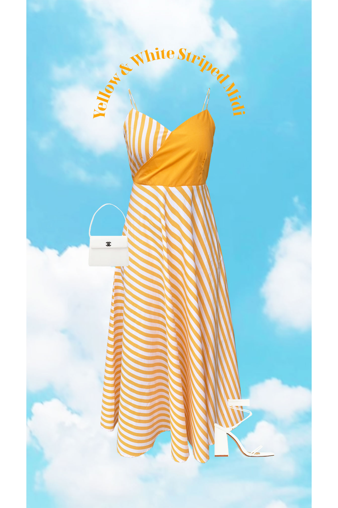 Yellow & White Striped Cotton Midi Dress