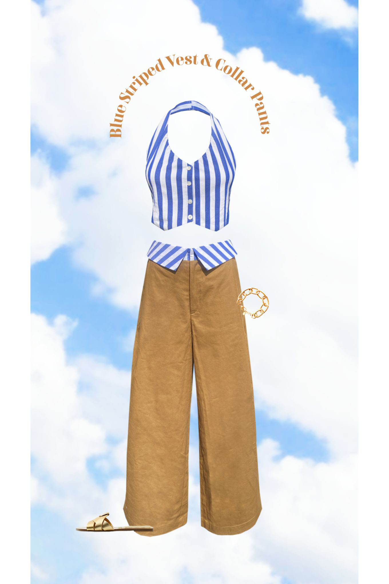 Blue & White Striped Vest & Brown Trouser Set
