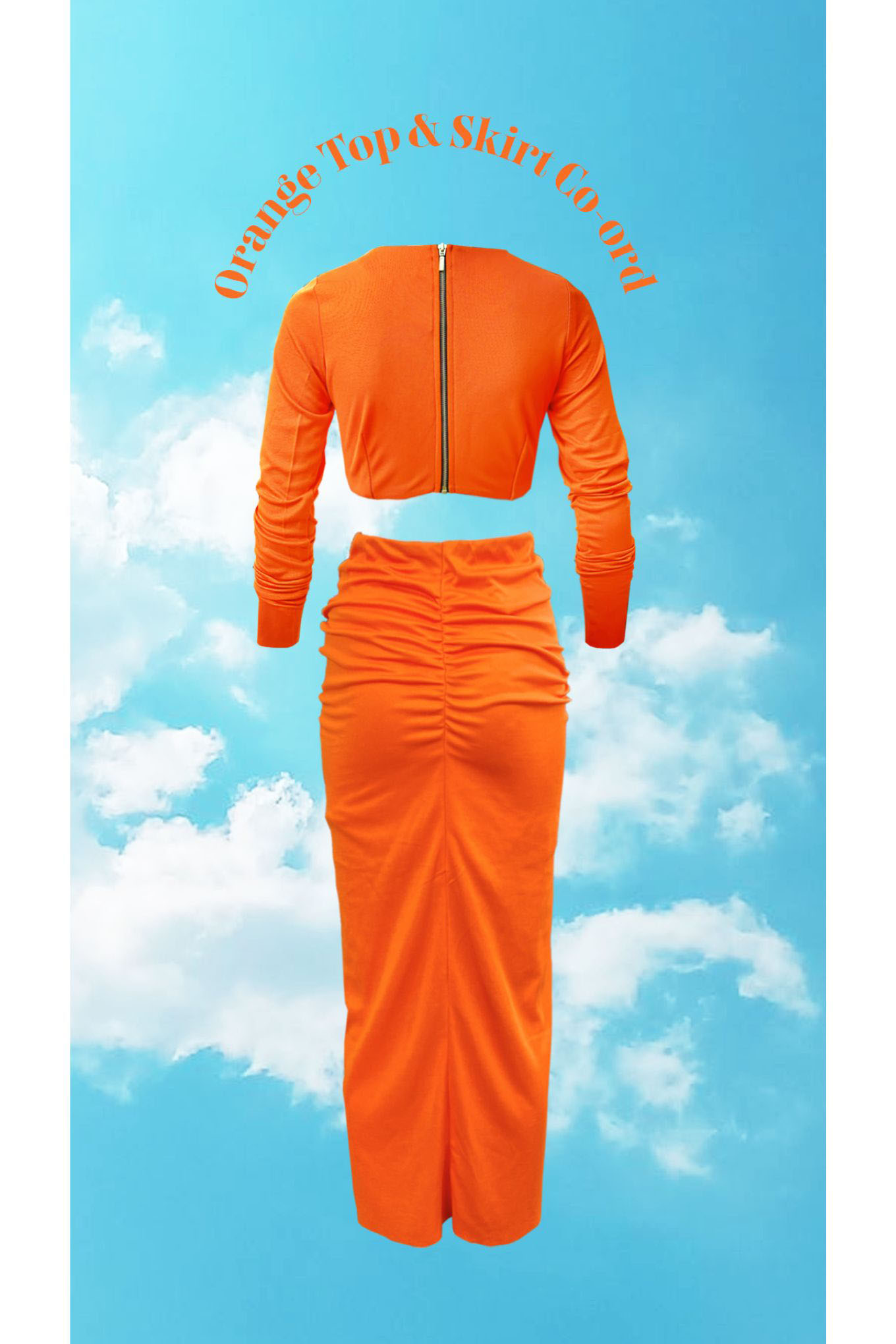 Orange Midi Skirt and Full Sleeves Top Set
