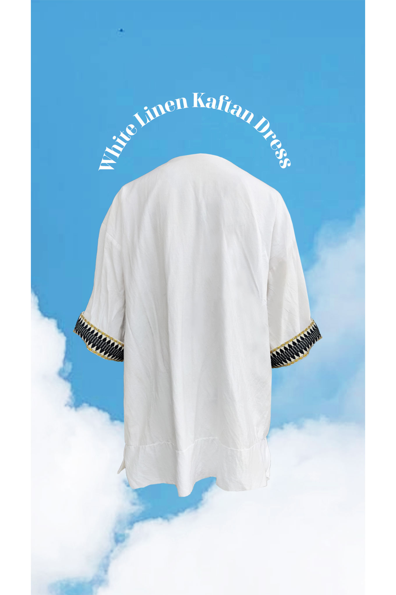 WHITE SHORT KAFTAN DRESS WITH TAPE DETAIL