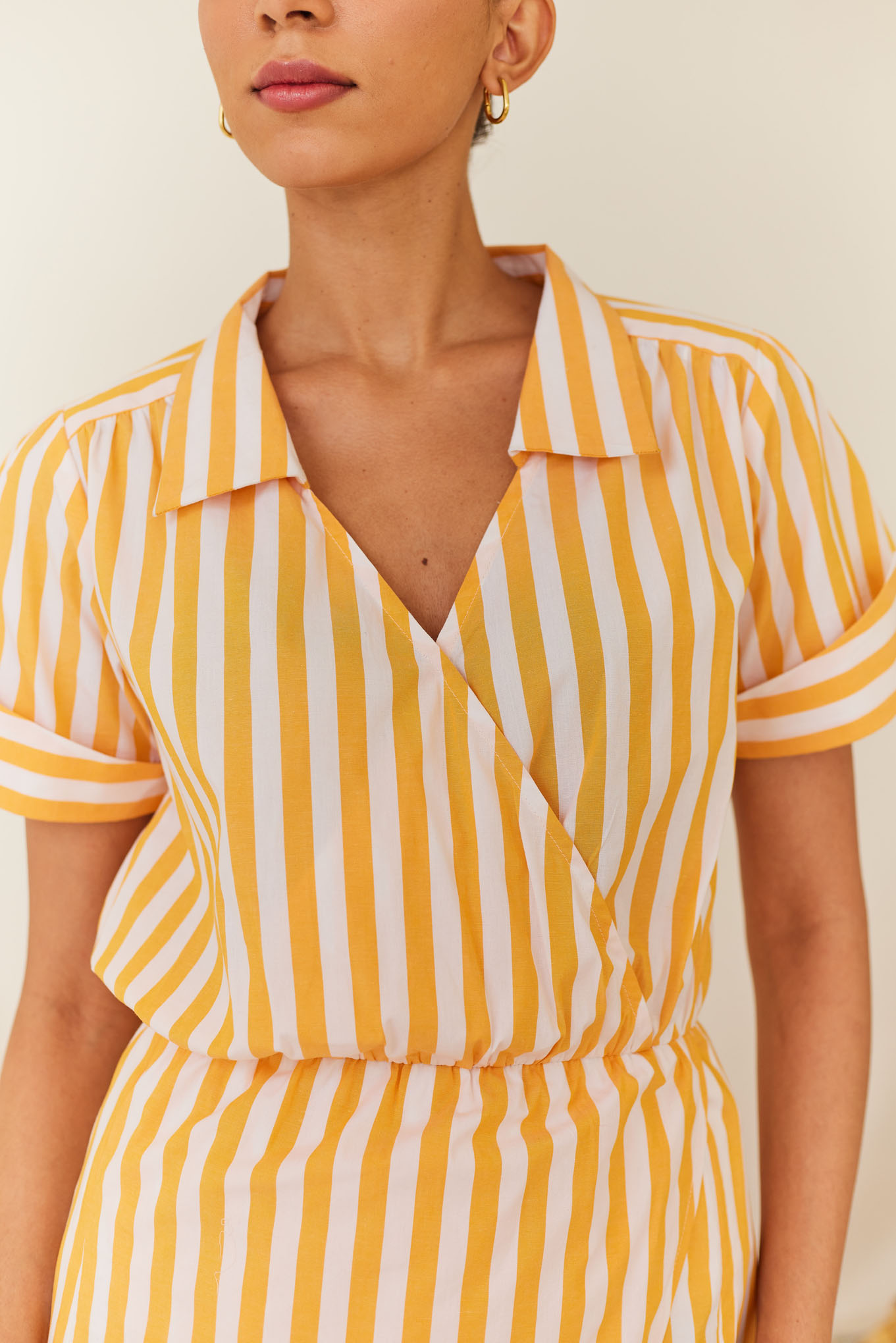 Yellow & White Striped Midi Dress