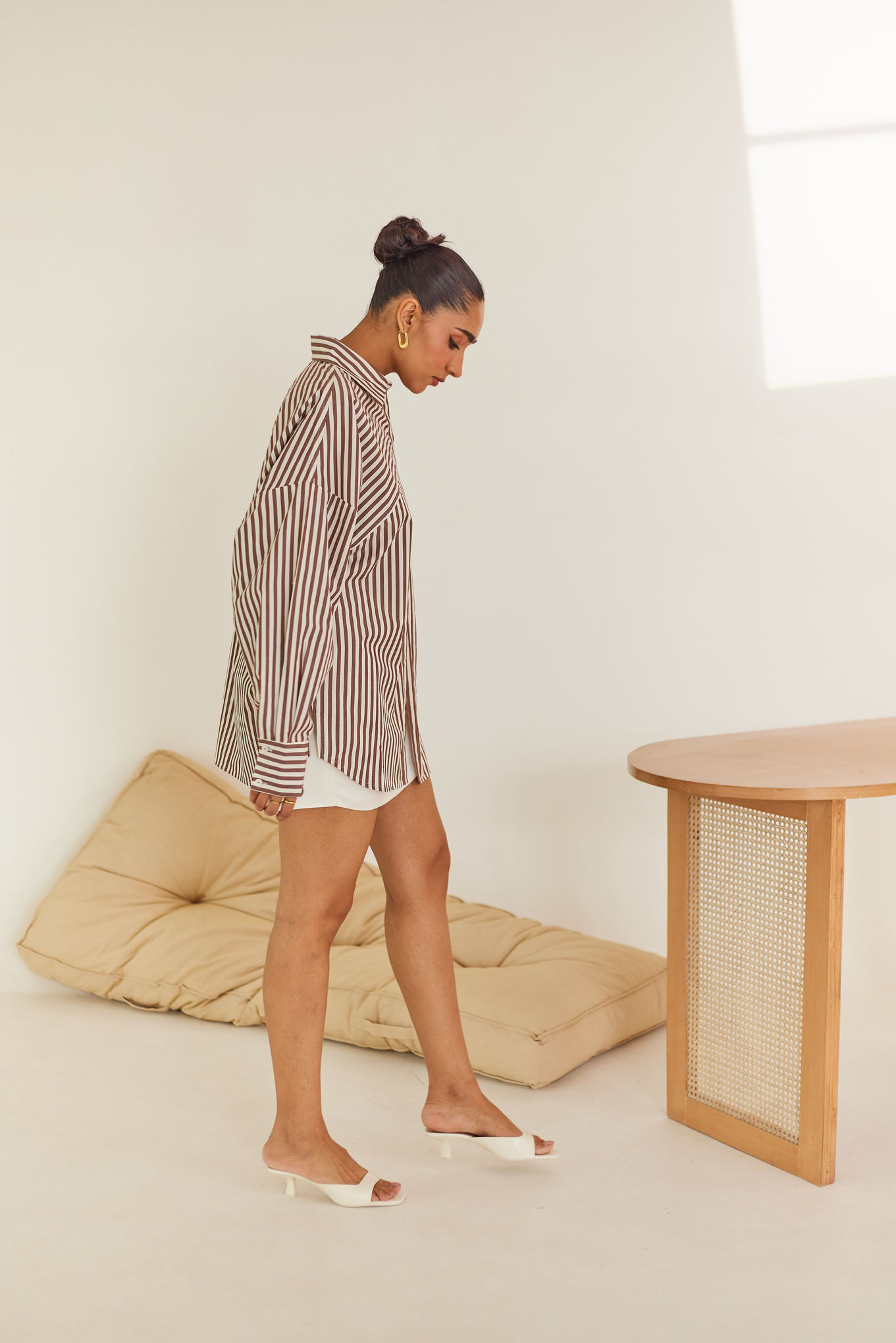 Brown Striped Oversized Shirt