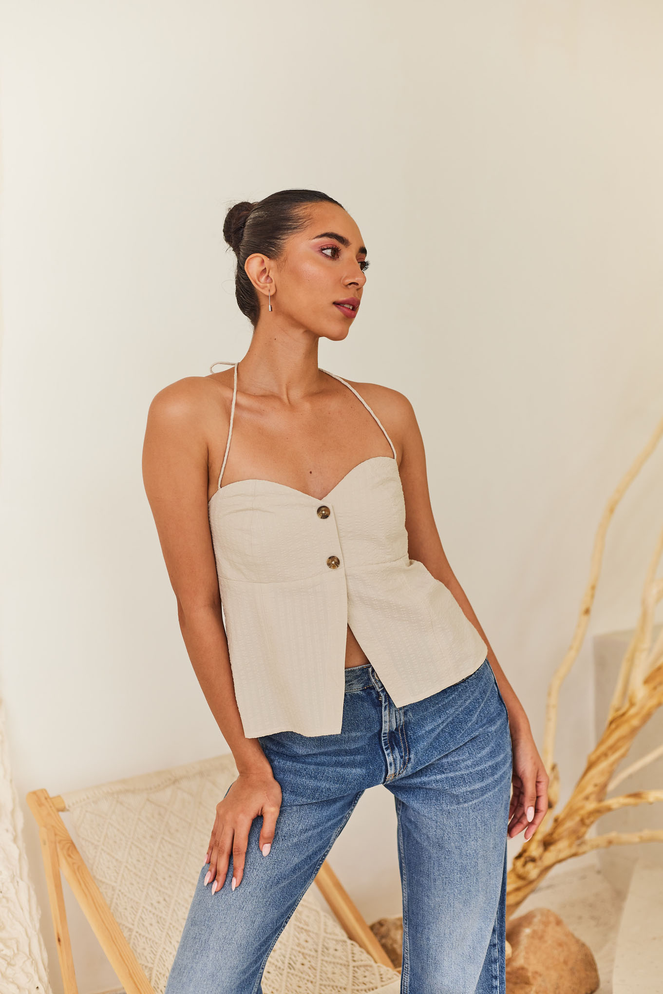 Halter Top With Button Detail 