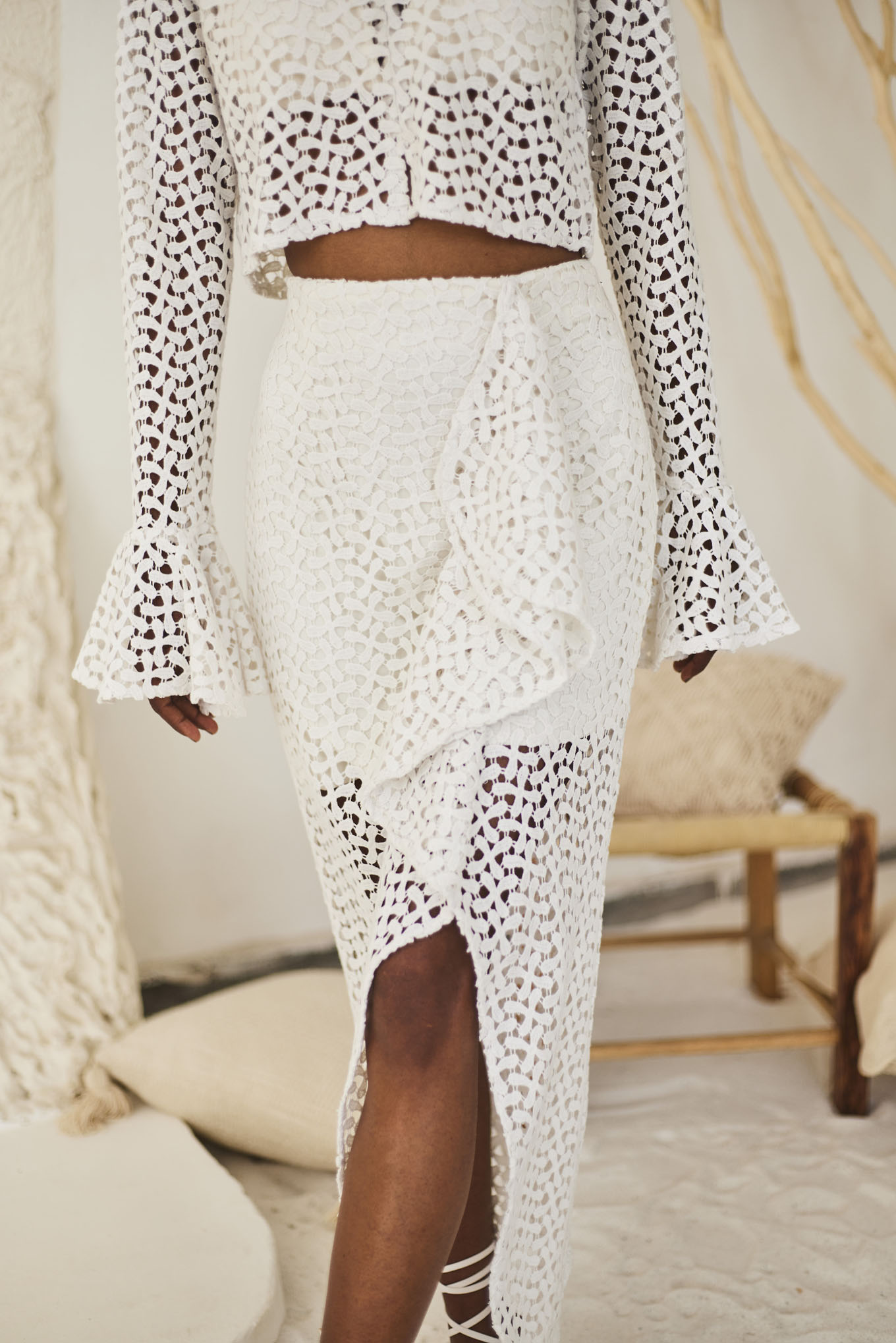 White Lace Skirt with Ruffle Detail