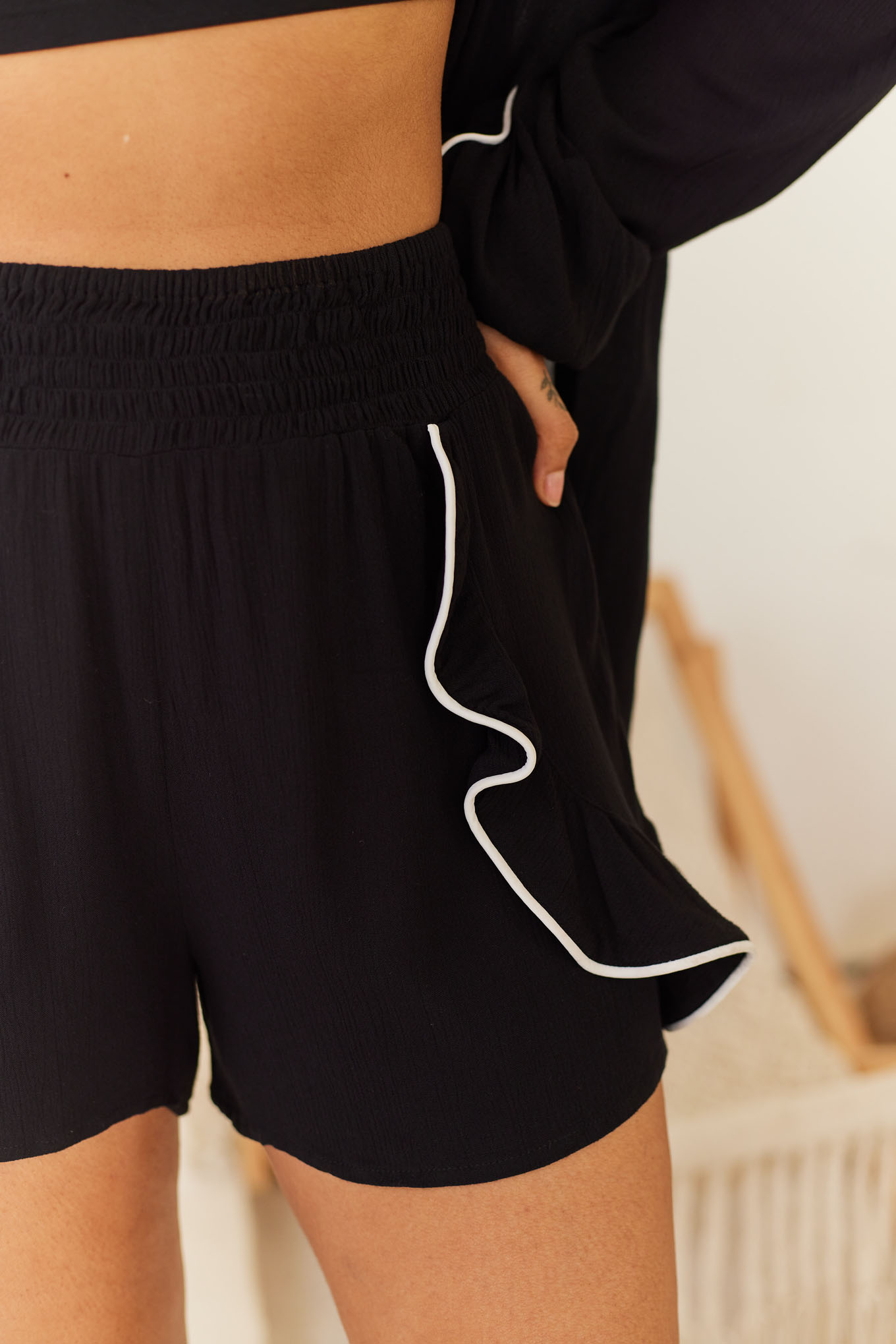 Black Shorts with Contrast Detail Rfd