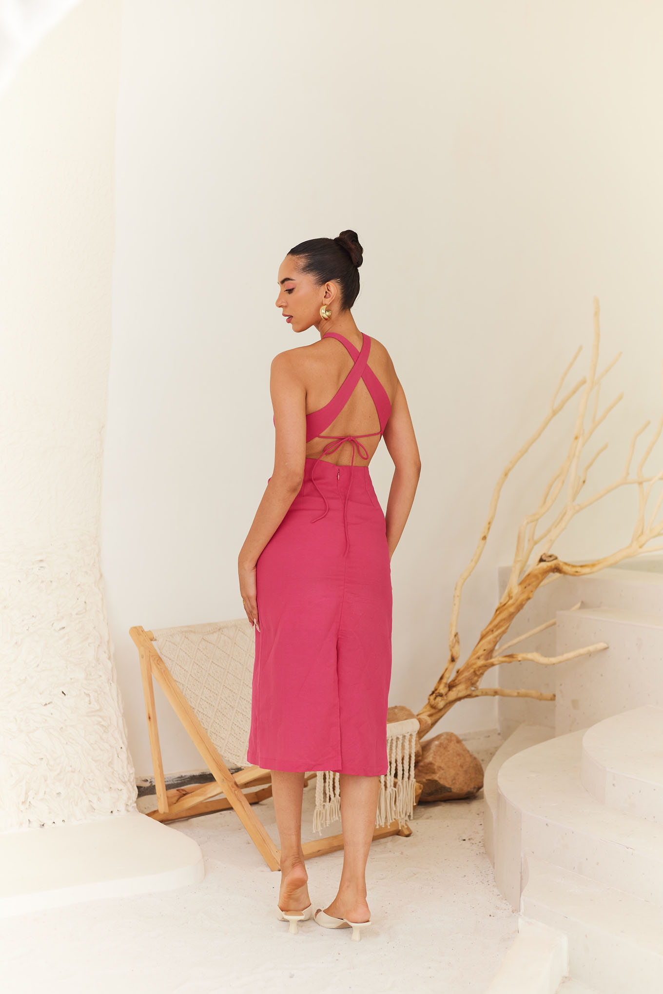 Pink Backless Midi Dress