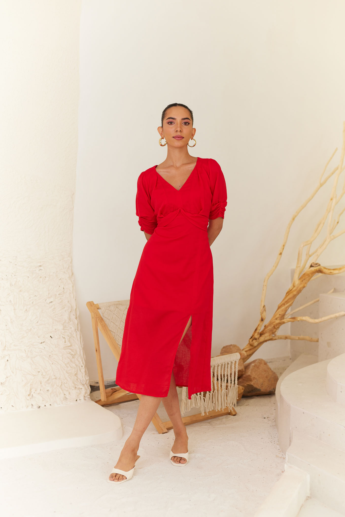 Red Midi Dress With Side Slit