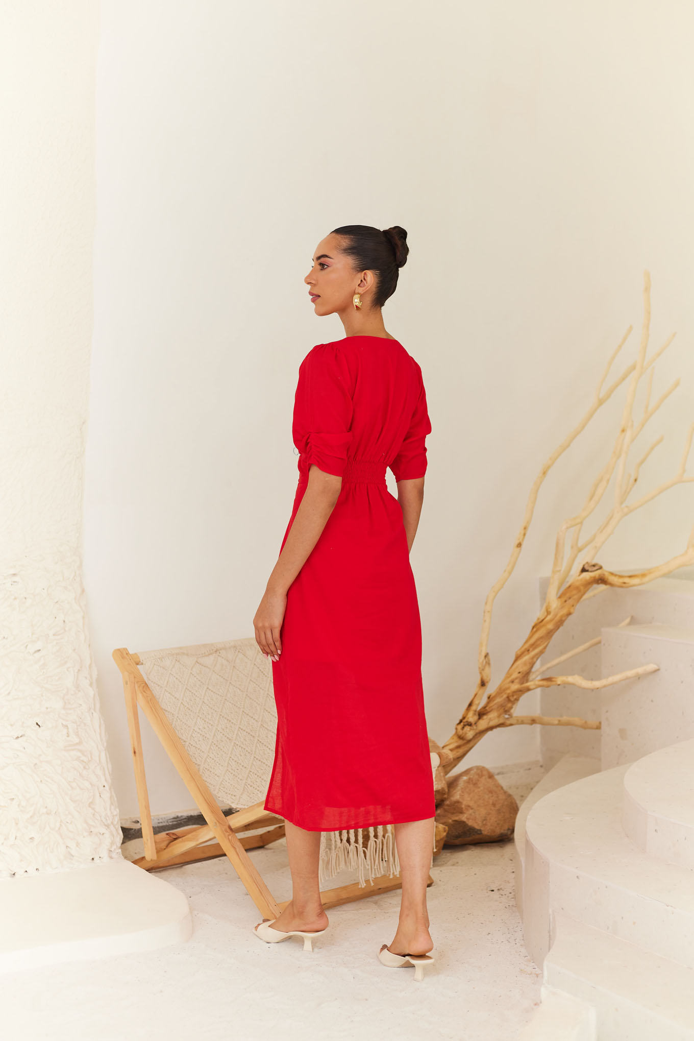 Red Midi Dress With Side Slit RFD