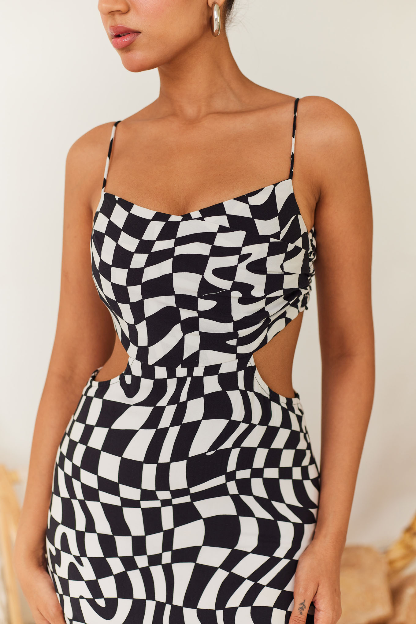 B&W Checkered Midi Dress