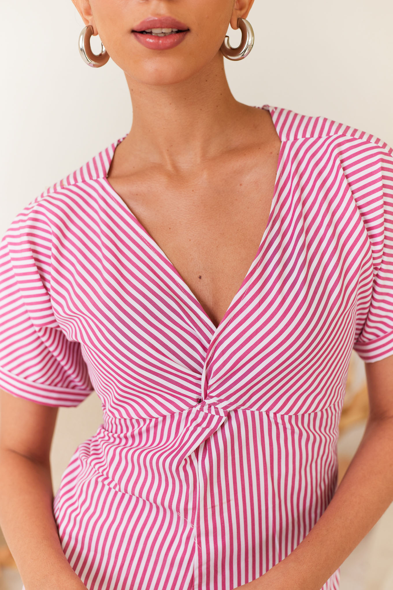 Pink & White Striped Short Dress